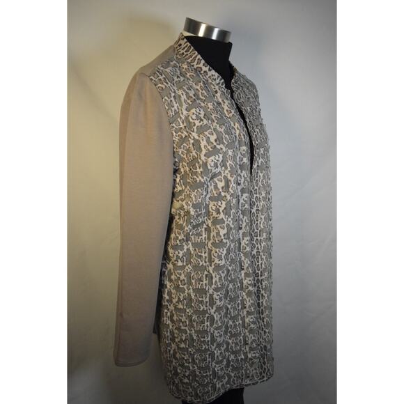 Chico's Khaki & Leopard Print Mesh Duster Open Front Jacket Sz S Career Dressy - Picture 3 of 12